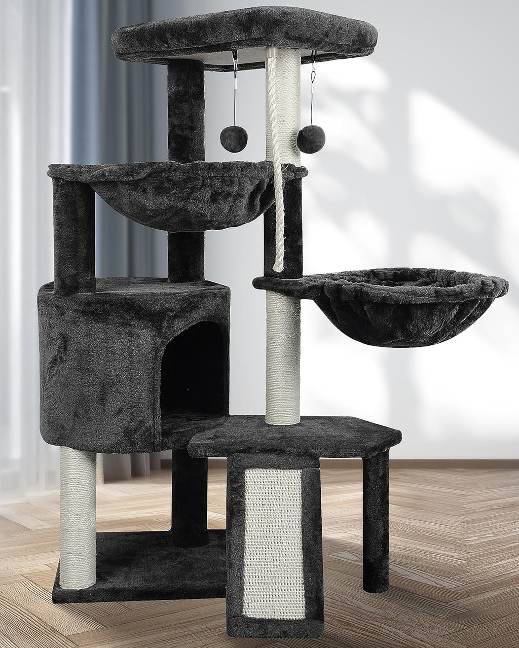 Darkgray Cat Tree with Cat Condo and Two Hammocks N3142