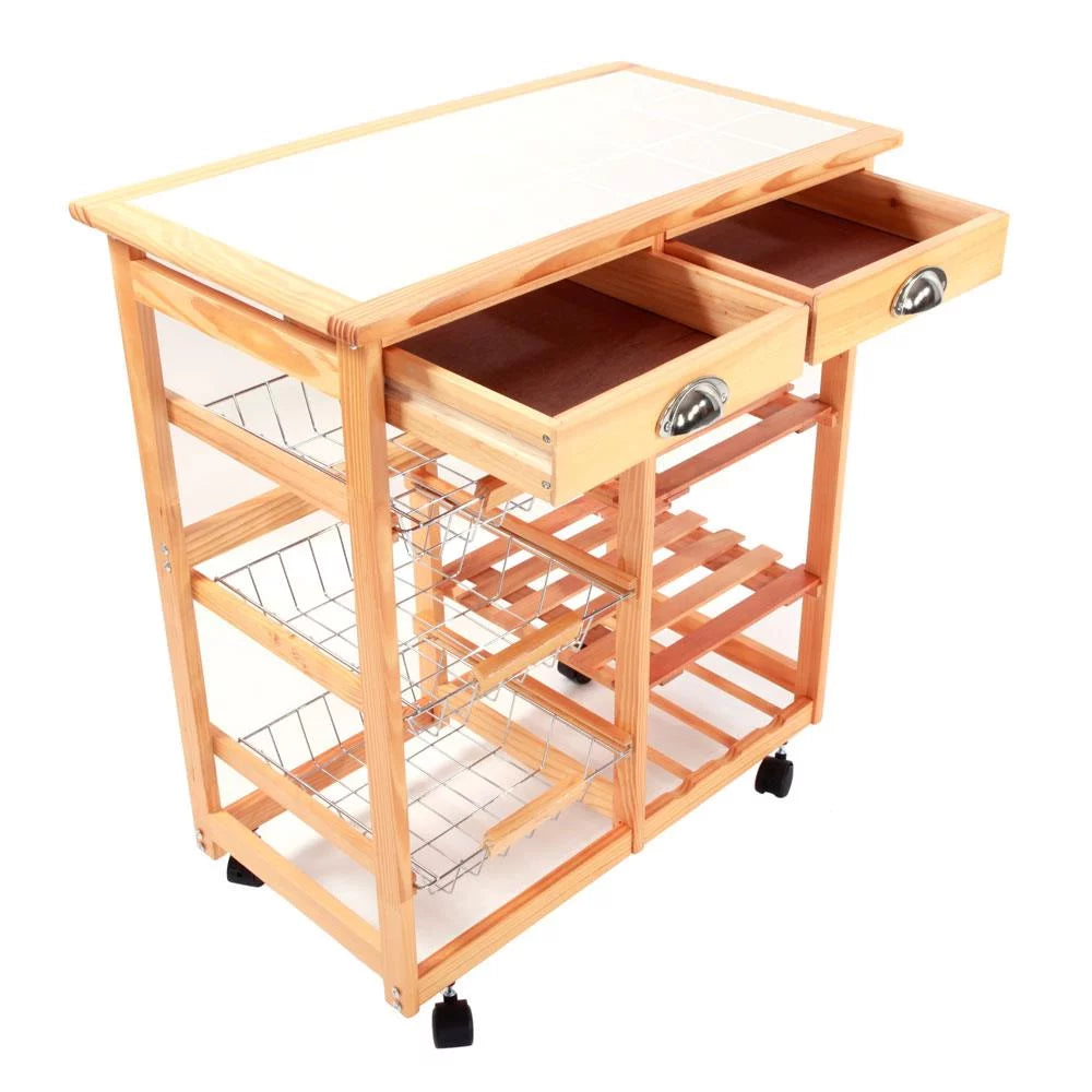 Rolling Wood Kitchen Cart with Drawers Y647948