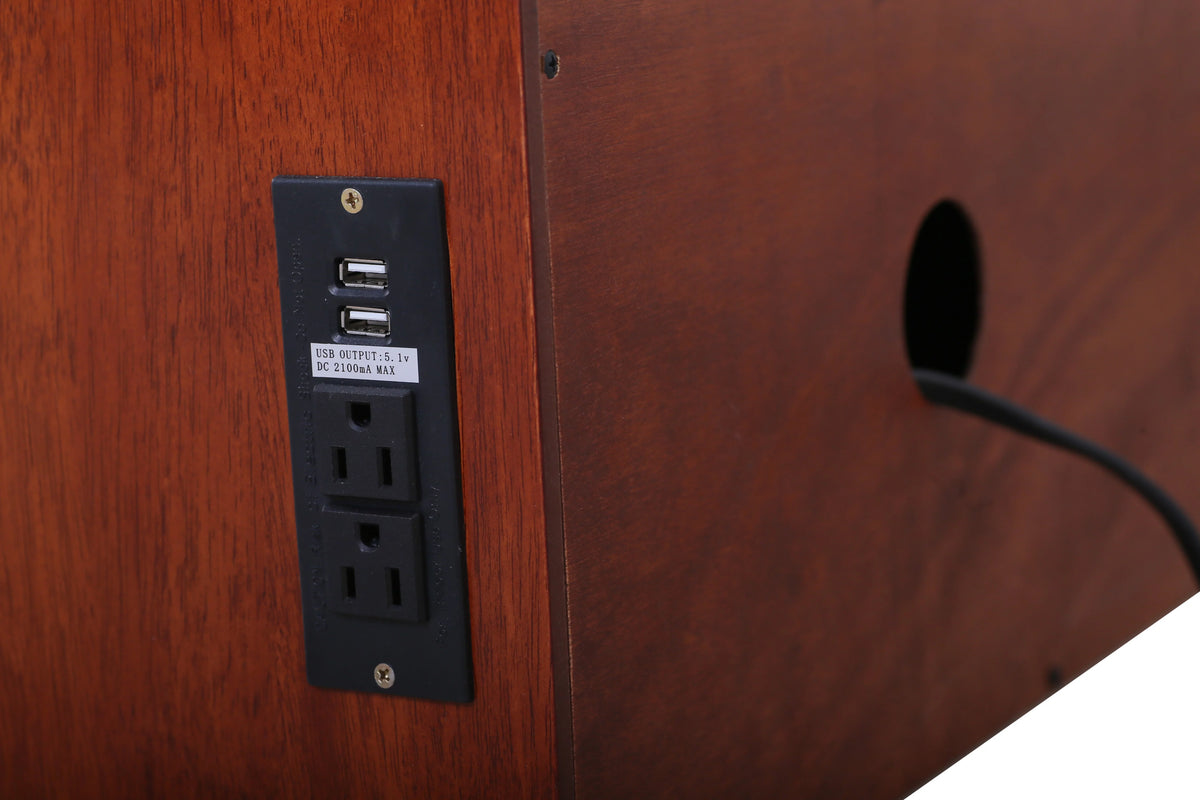 Queen Cherry Murphy Cabinet Chest Bed with Charging Station & 6" Memory Foam Mattress I836873