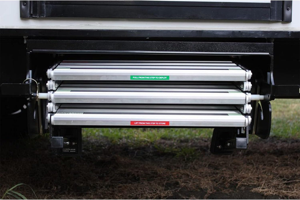 Silver Aluminum Bolt-On Folding Stairs with 3 Steps L38378