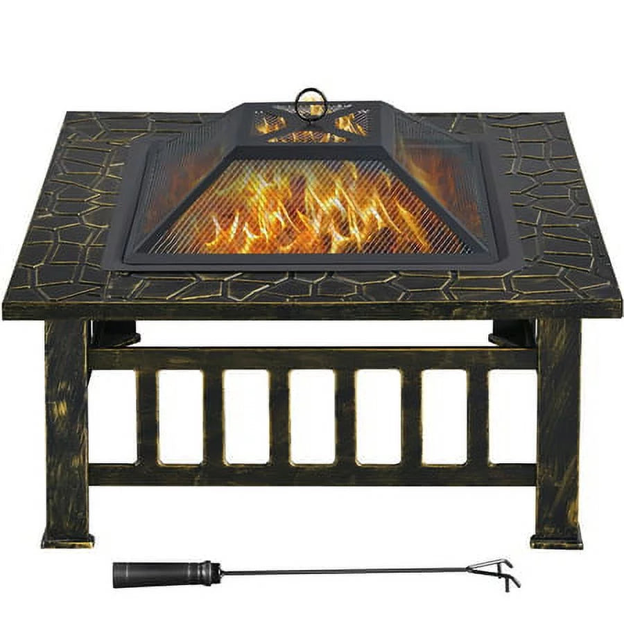32'' Black Metal Square Fire Pit with Cover B713