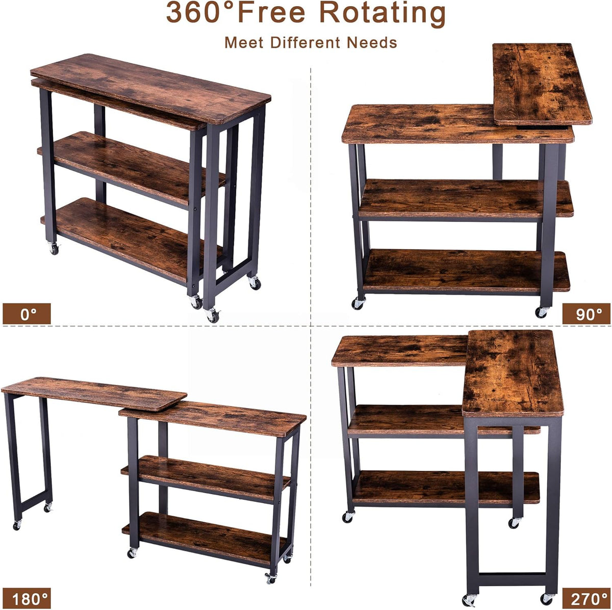 360° Free Rotating Sofa Side Table with 2 Tier Storage Shelves T824850