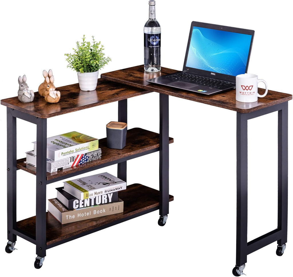 360° Free Rotating Sofa Side Table with 2 Tier Storage Shelves T824850