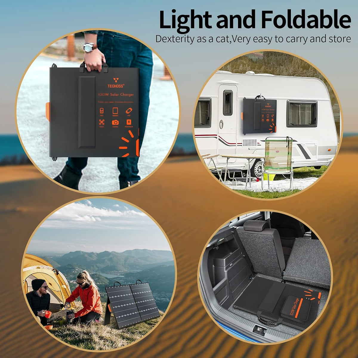 100W Portable Foldable Solar Panel with USB QC 3.0 & Type C W554
