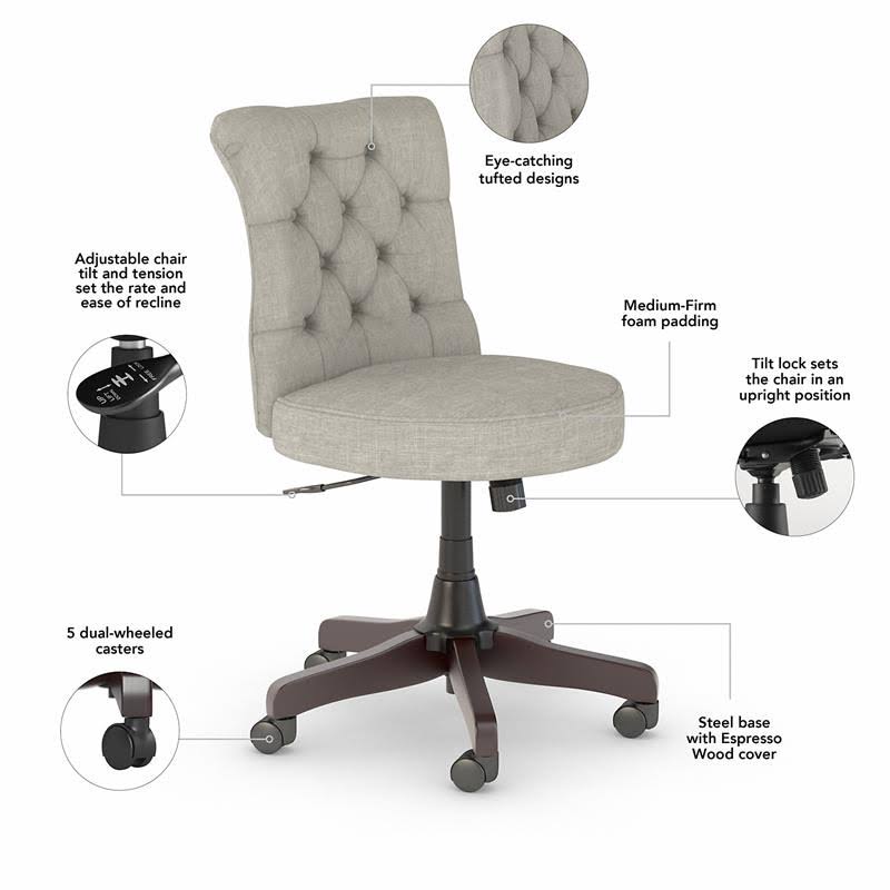 48W Writing Desk with Mid Back Tufted Office Chair in Cape Cod Gray I11475