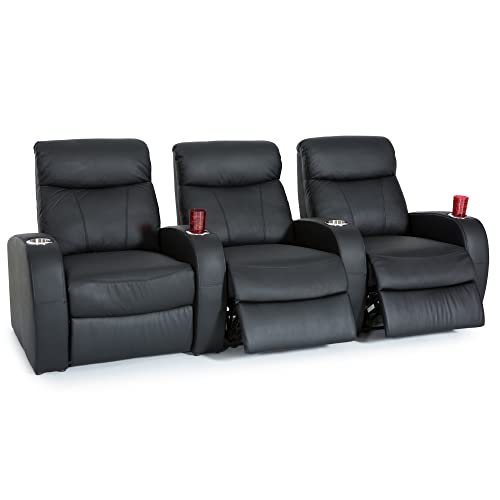 Black Top Grain Leather Powered Recline Row of 3 Home Theater Seating B691