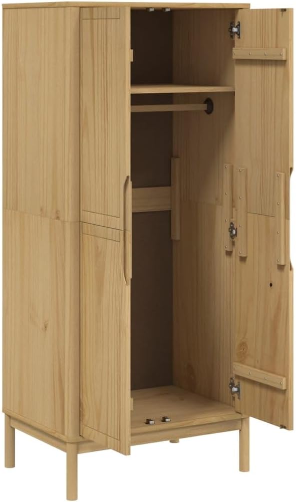 Solid Pine Wood Wax Brown Wardrobe G709