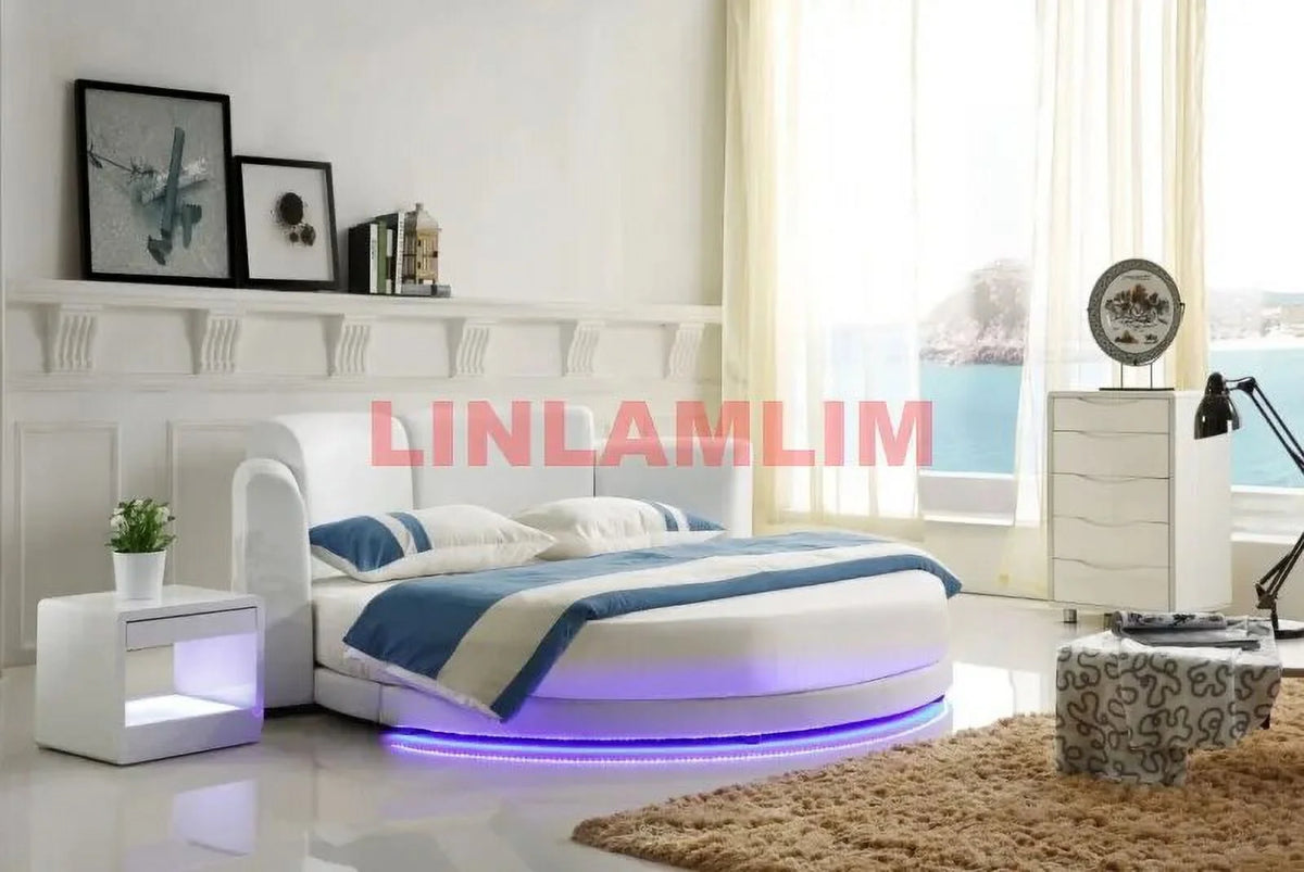 Genuine Cow Leather Bed Frame with Led Lamp L53468
