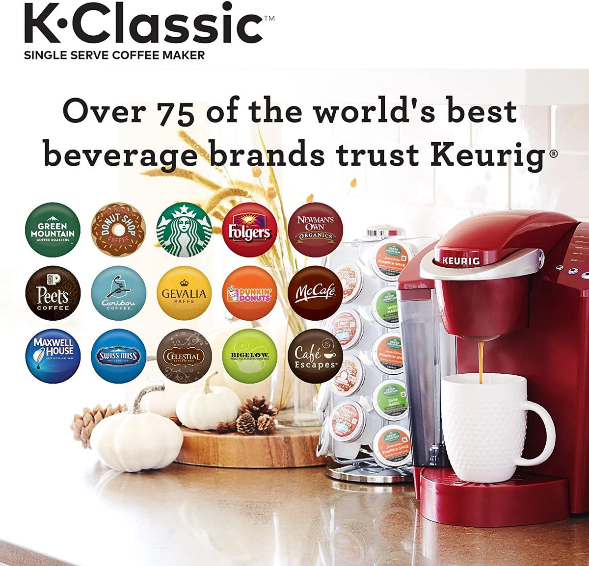 Single Serve Coffee Maker, 6 to 10 oz Brew Sizes Y5583