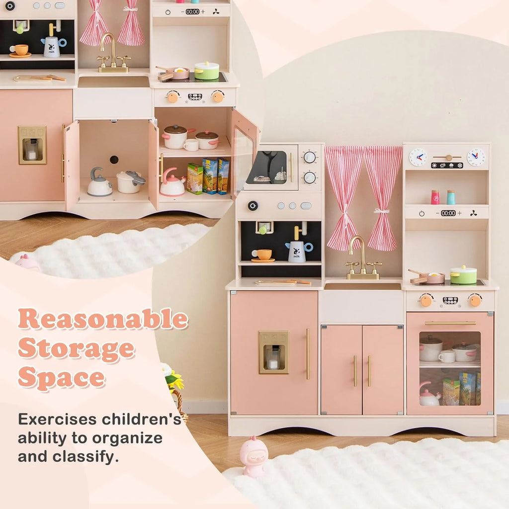 Peach Pink Wooden Kids Kitchen Playset R848536