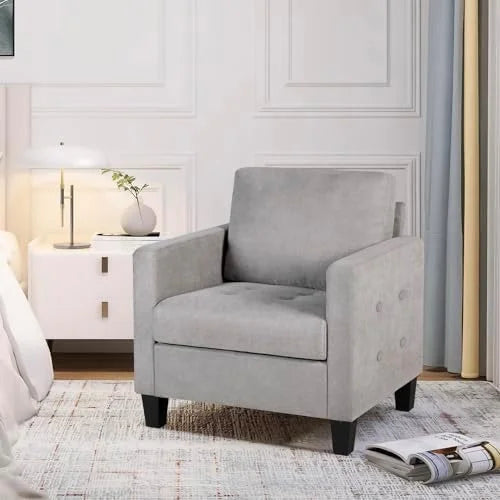 Mid-Century Modern Accent Chairs Set of 2 Upholstered Tufted Armchair Dark Grey P57382