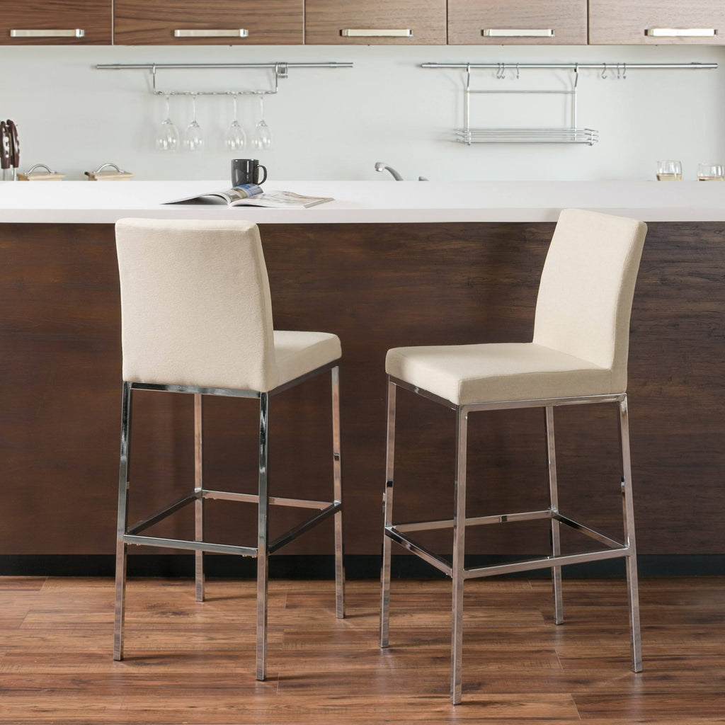 Beige Fabric Barstools with Chrome Legs Set of 2 O966464