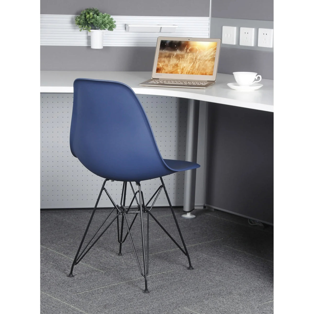 Navy Blue Armless Plastic Shell Dining Chair with Metal Legs Y21454
