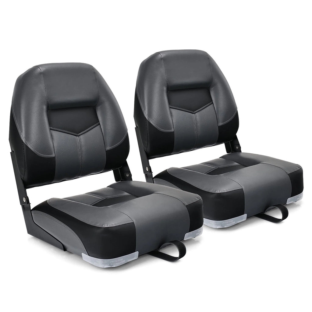 2PCS Low Back Folding Boat Seat Black & Grey X315880