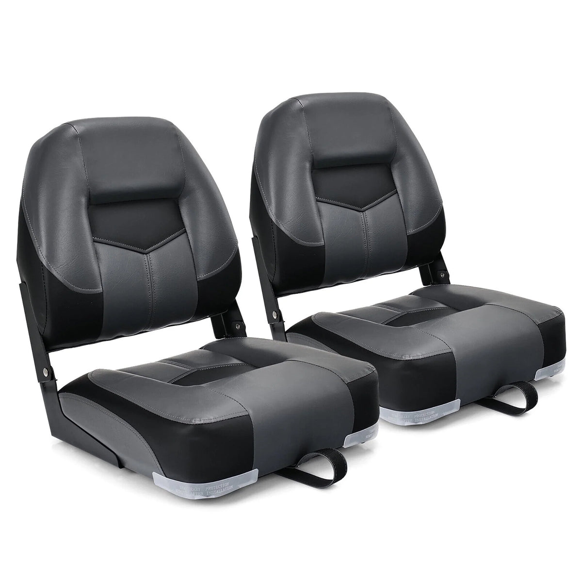 2PCS Low Back Folding Boat Seat Black & Grey X315880