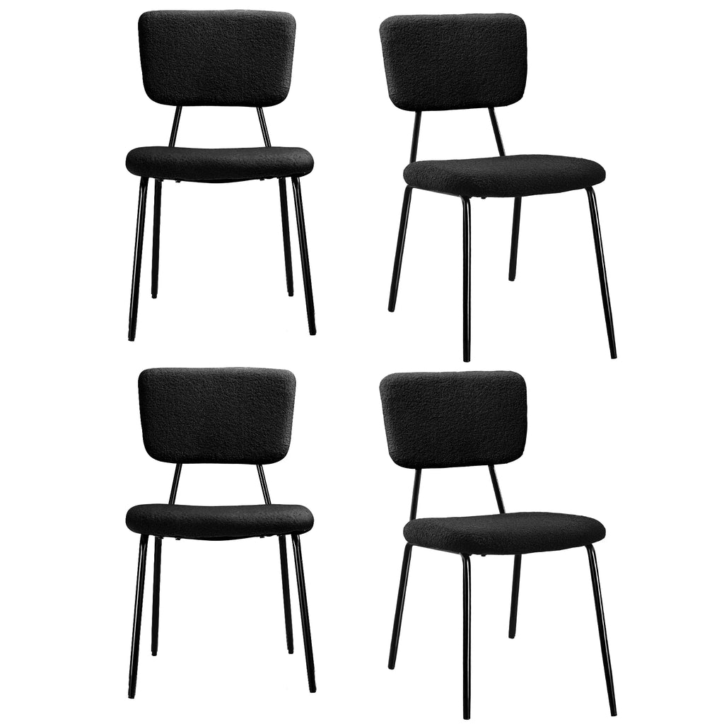 Black Boucle Dining Chairs Set of 4 with Metal Legs H9534