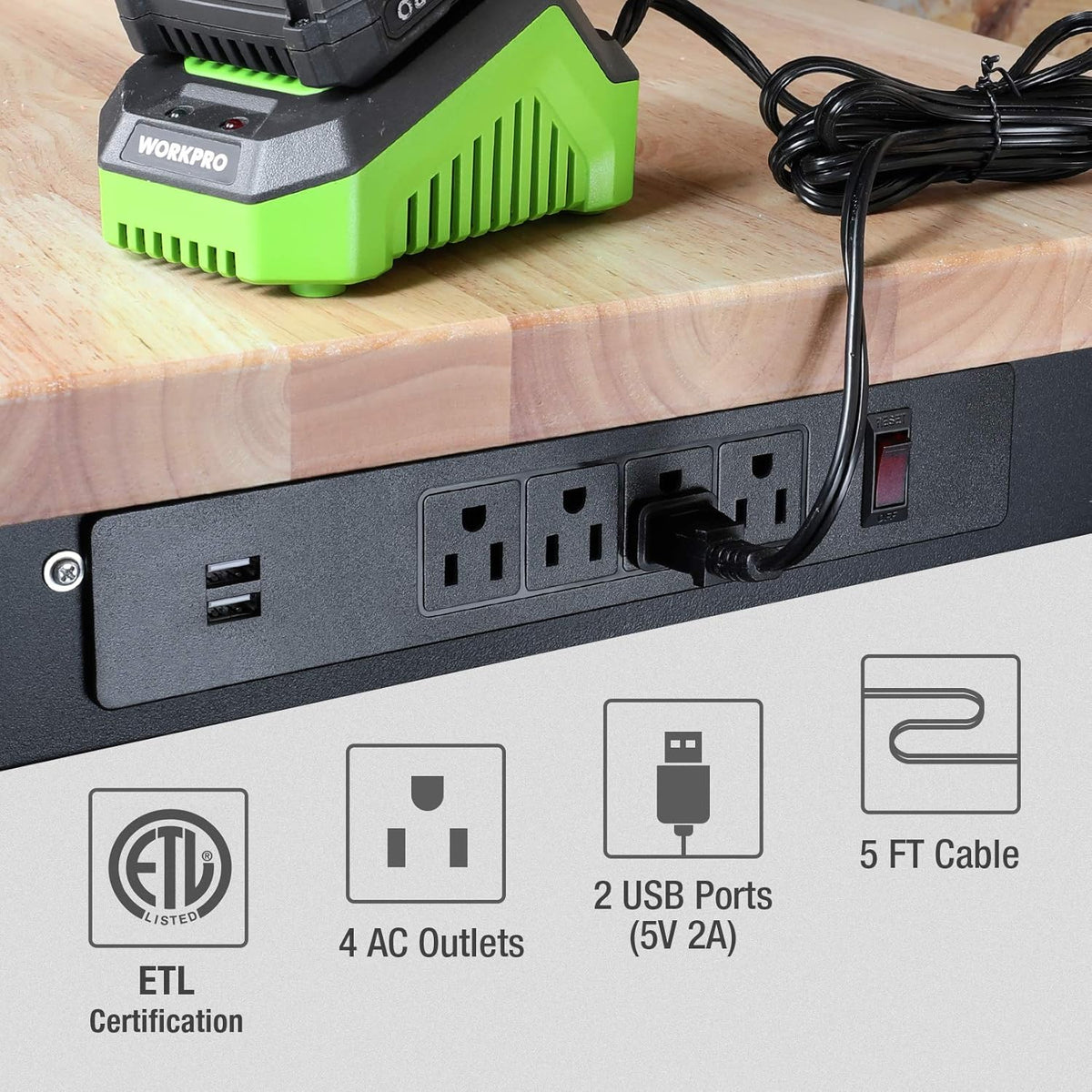 Adjustable Workbench with Power Outlets J686185