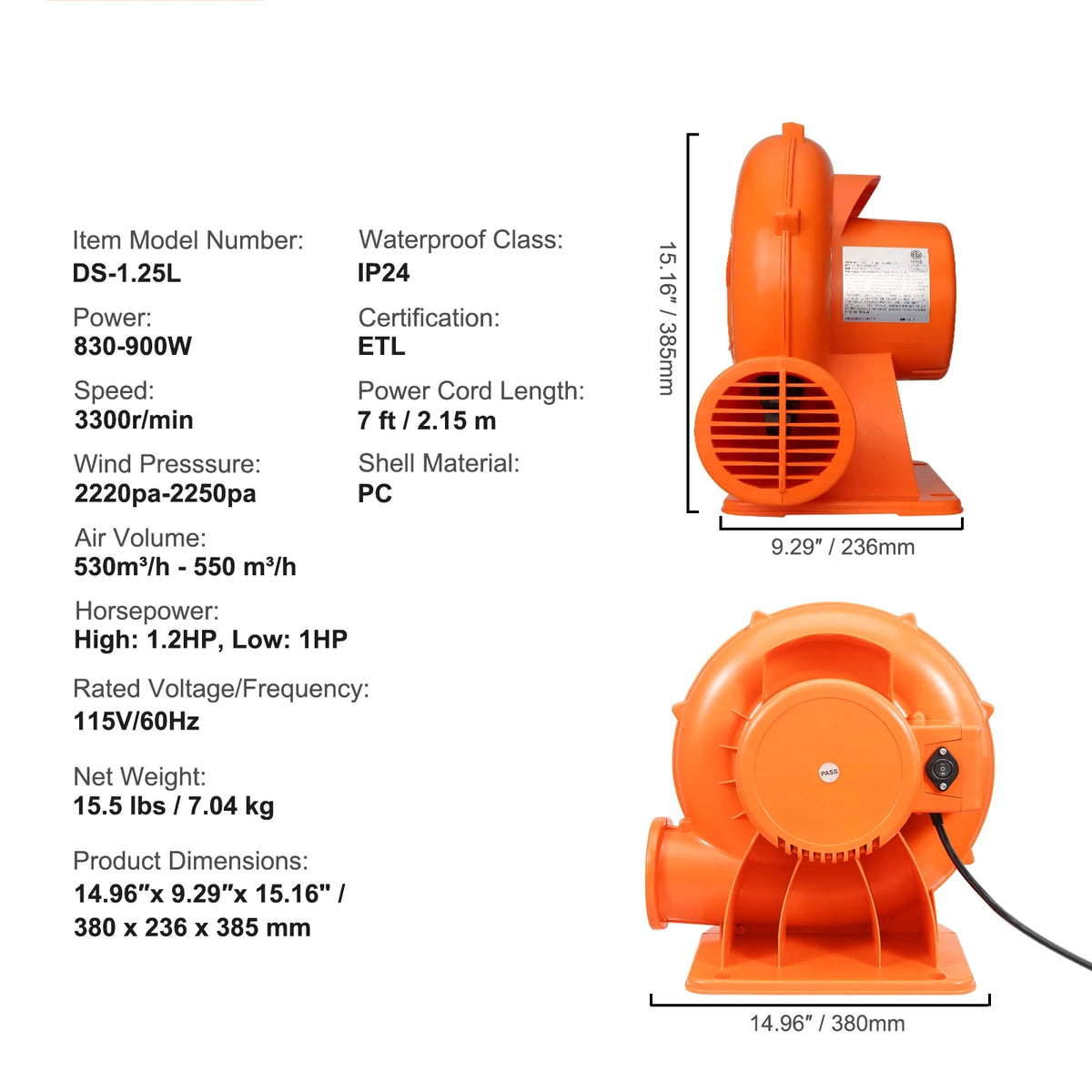 900W Commercial Air Blower for Inflatable Bounce House X7953