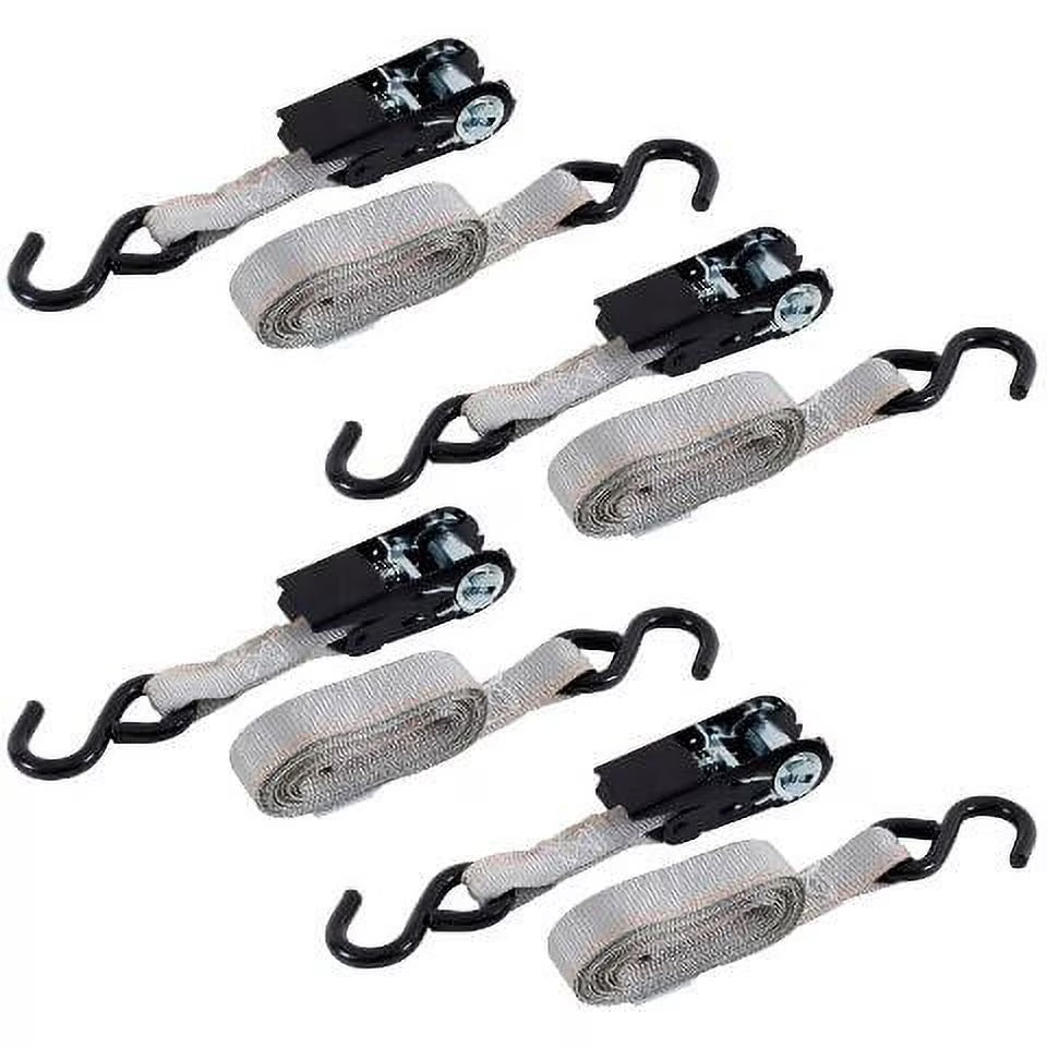 1” x 14' High Tension Ratchet Tie-Down with S Hooks, 4 Pack J697