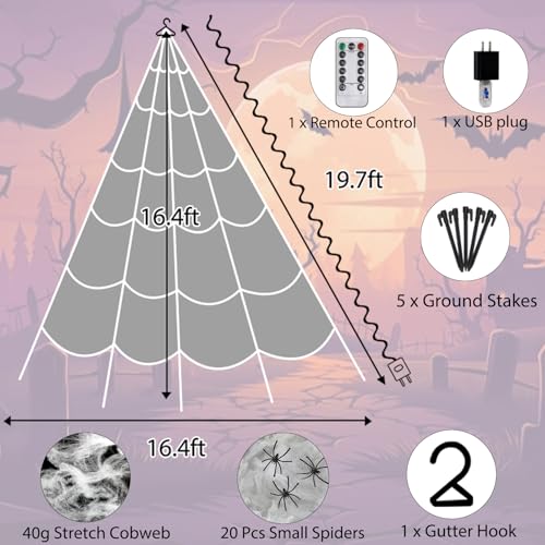550 LED Lighted Spider Web 16.4Ft with 8 Lighting Modes X9564