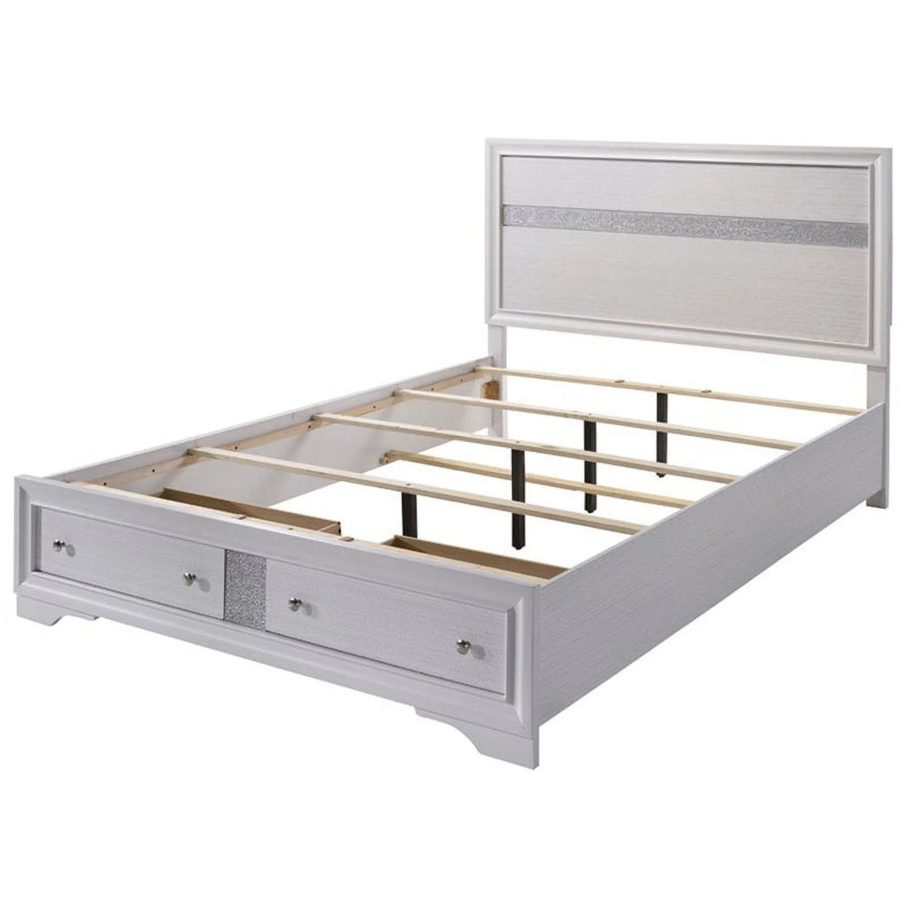 White Solid Wood Queen Storage Bed V9319