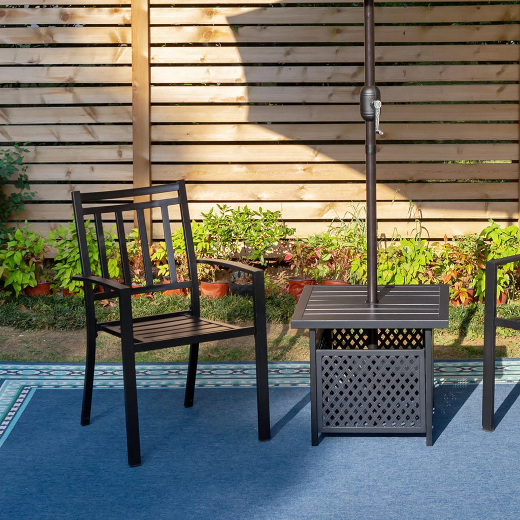 Black Metal Bistro Side Table with Umbrella Hole O6508