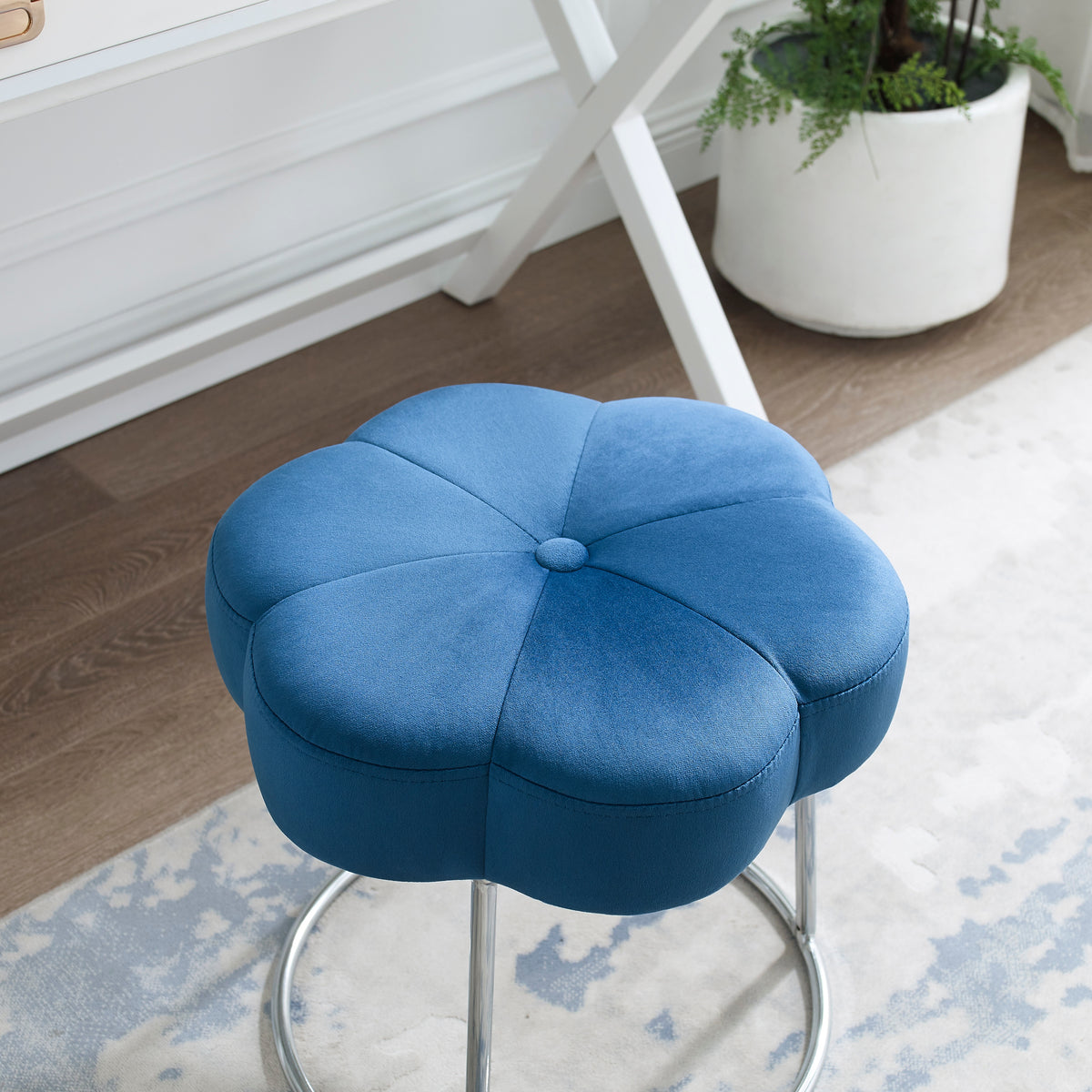 Navy Velvet Vanity Stool or Ottoman Z6665