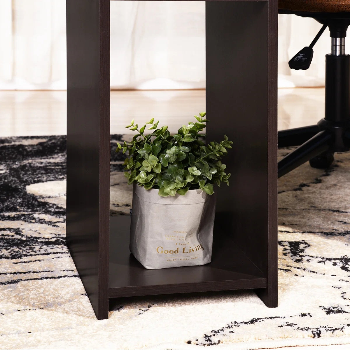 Brown L-Shaped Corner Desk with 2 Shelves C1292