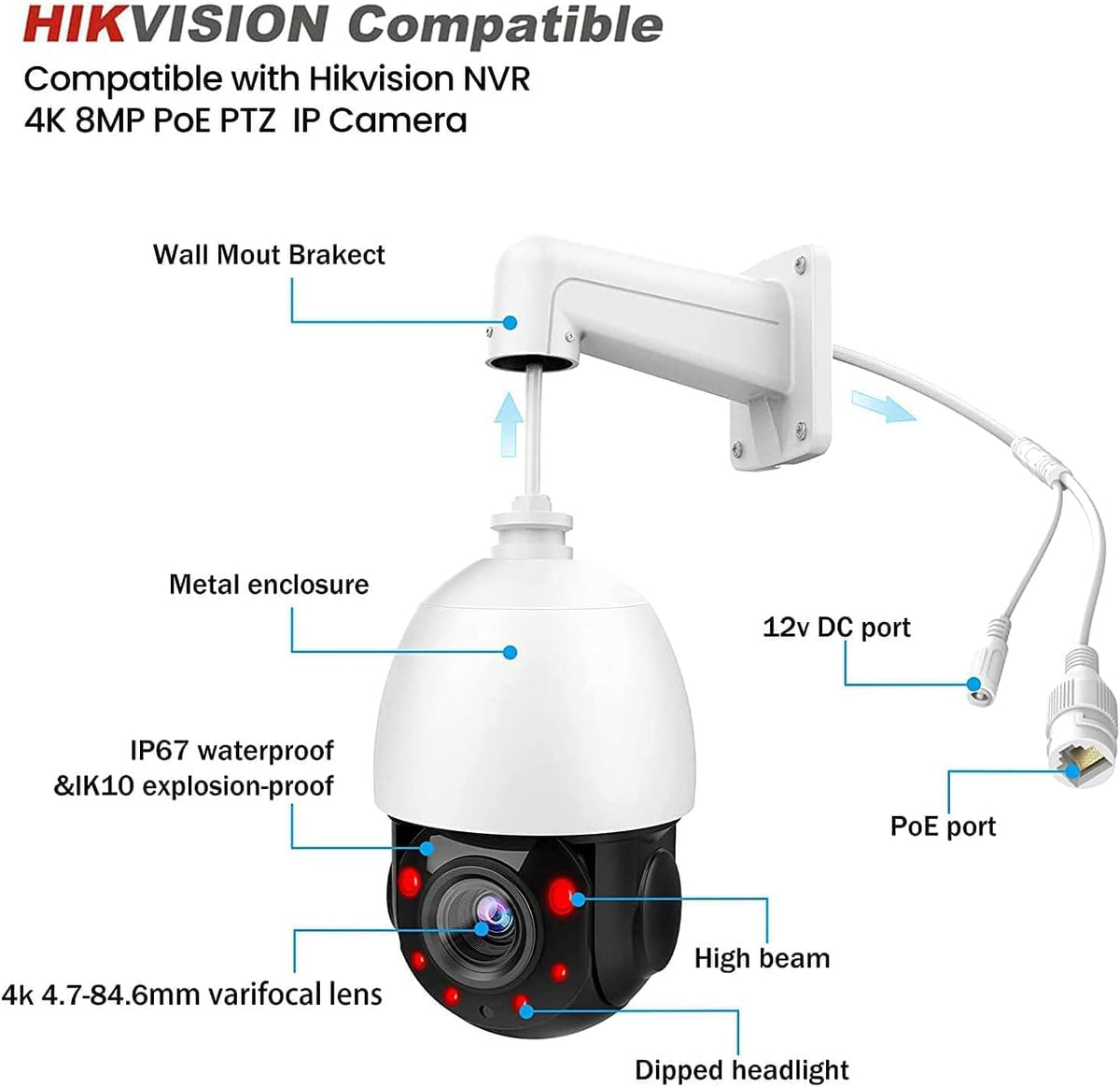 5MP PTZ Camera Outdoor, PoE Speed Dome IP Camera, 18x Optical Zoom, 165ft IR Night Vision, IP66 Security Cameras K179