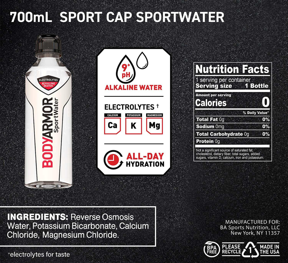 Alkaline Water Ph 9+ with Electrolytes, 700Ml Sport Cap, Pack of 24 G577797