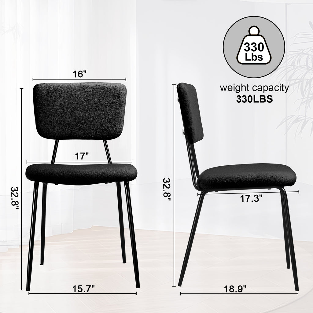Black Boucle Dining Chairs Set of 4 with Metal Legs H9534