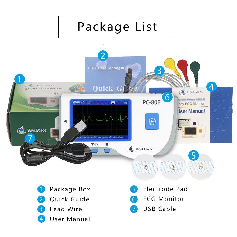 Portable ECG EKG Monitor Machine with USB Cable + Adhesive Electrode + Wires Q677071