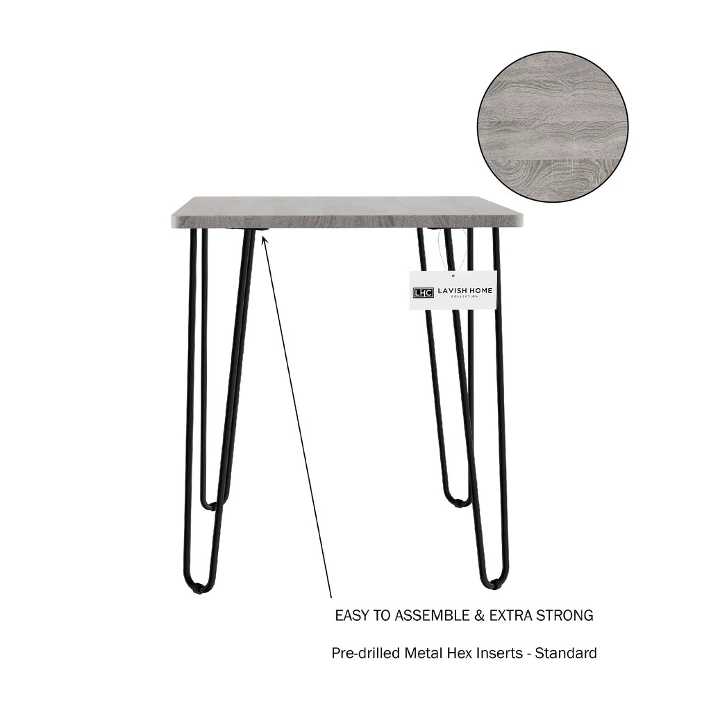 Modern End Table with Hairpin Legs and Woodgrain Finish Gray K392