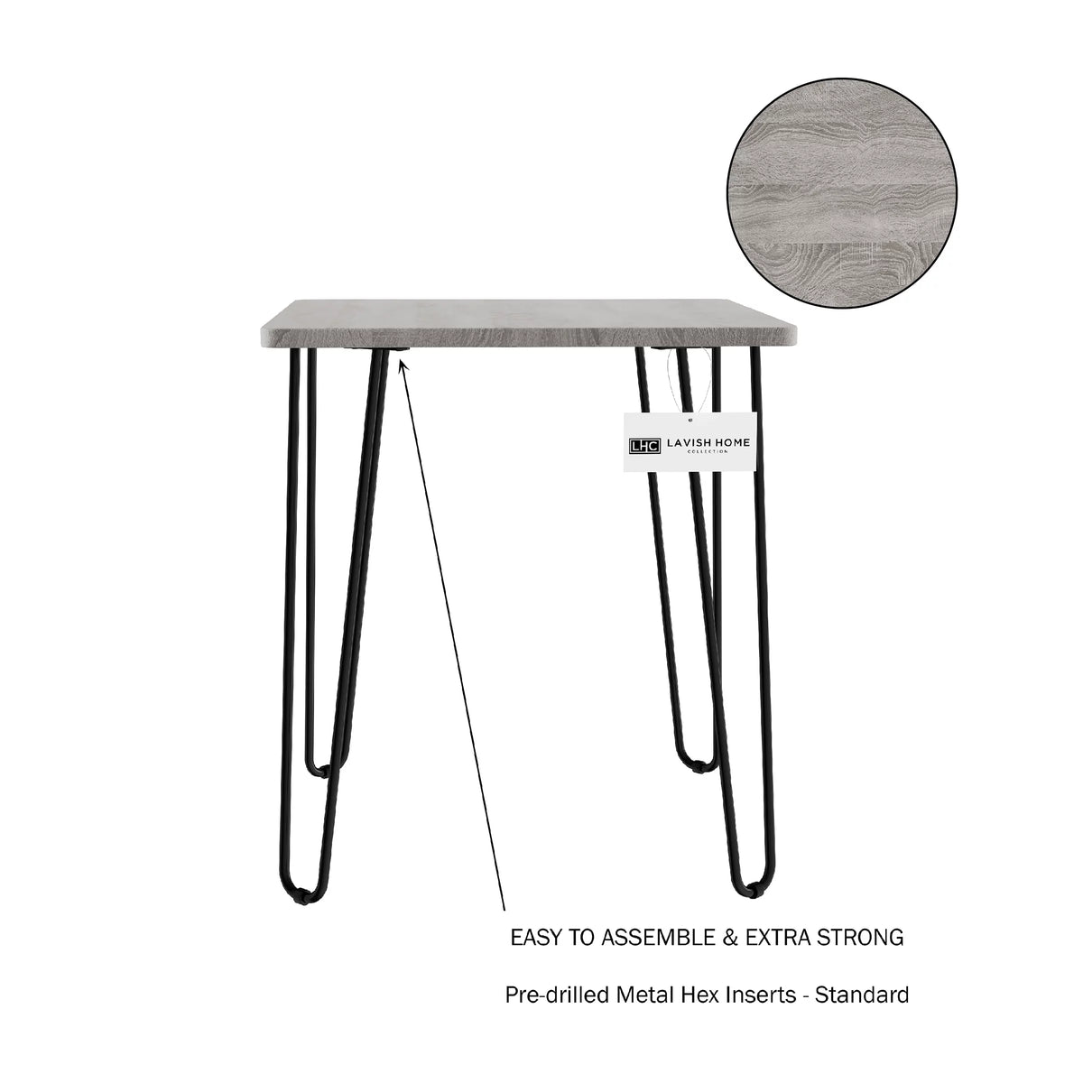 Modern End Table with Hairpin Legs and Woodgrain Finish Gray K392