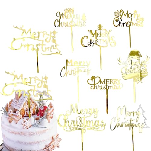 9 Pcs Gold Acrylic Christmas Cake Topper X22860