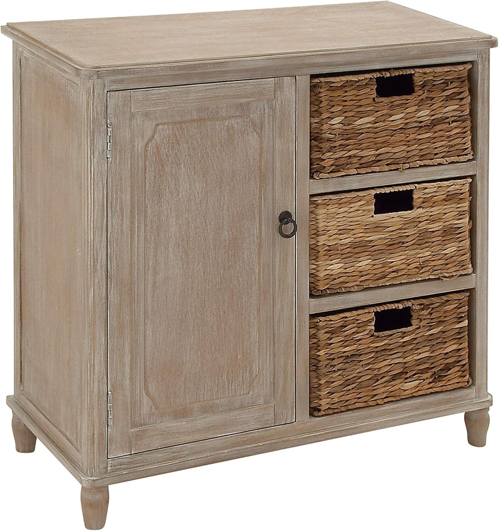 Whitewash Taupe Wood Basket Cabinet S6035