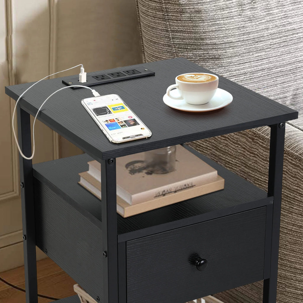 Night Stand Set of 2 with Storage Drawer and Charging Station O16717