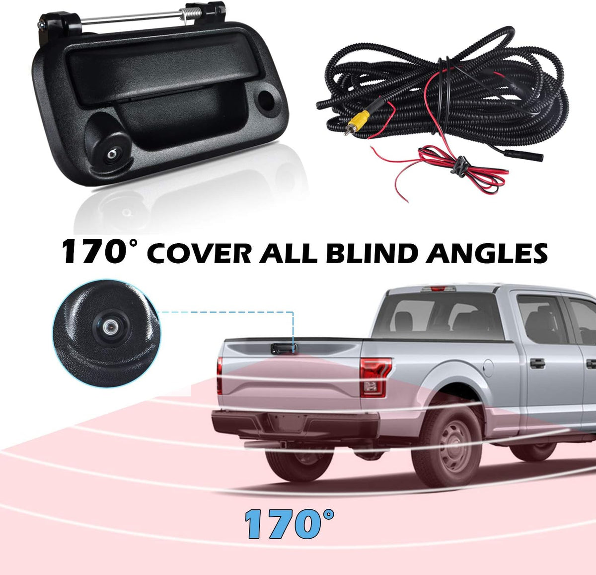 Black Tailgate Backup Reverse Handle with Backup Camera for Pickup Truck K7123