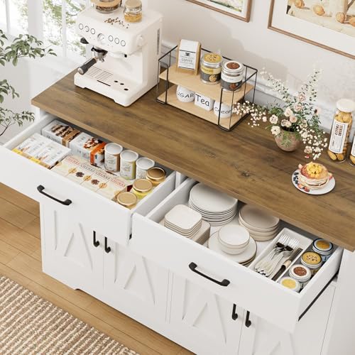 Black Rustic Brown Buffet Cabinet with Drawers and Shelves I28095