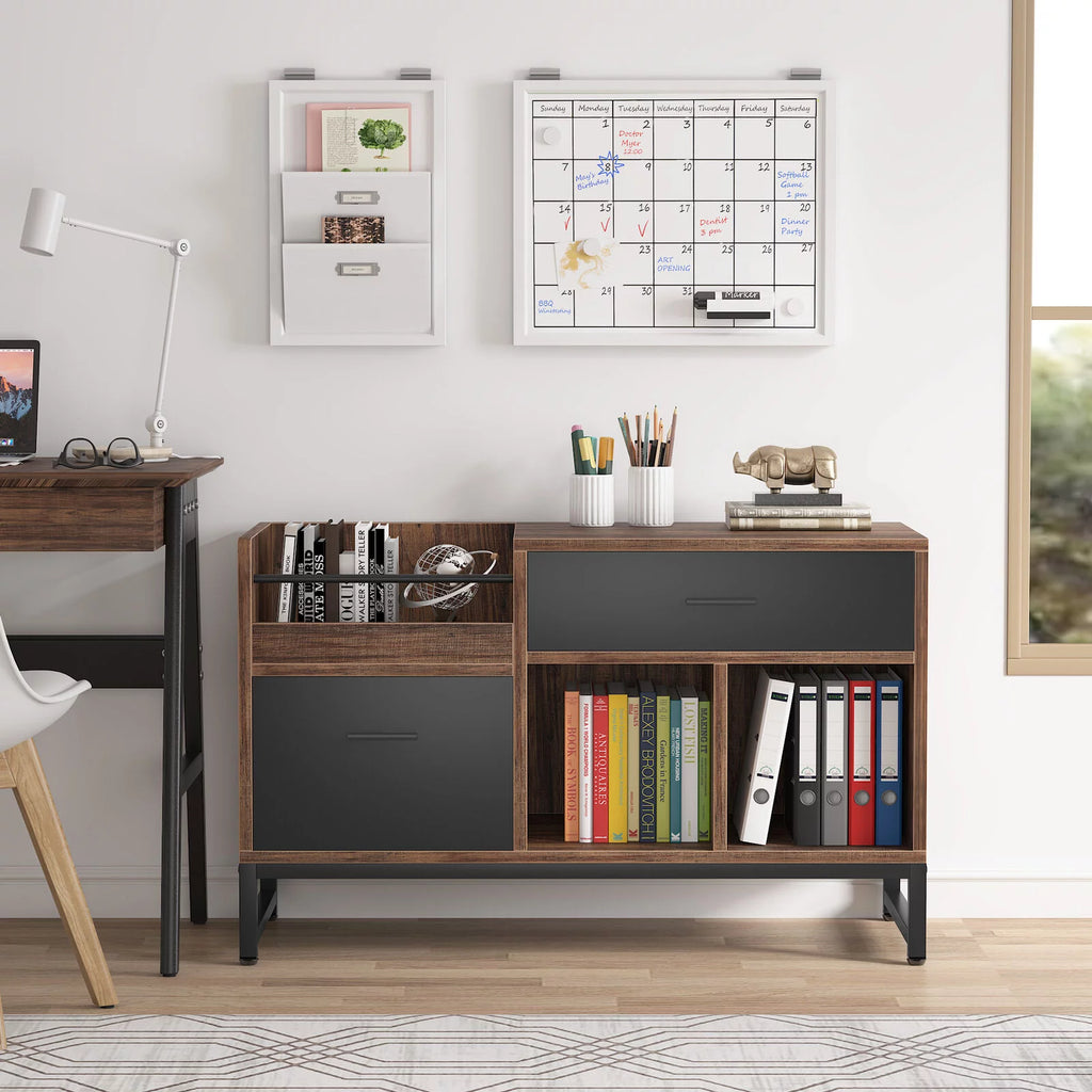 2 Drawer Wood File Cabinet with Storage Shelves I2357