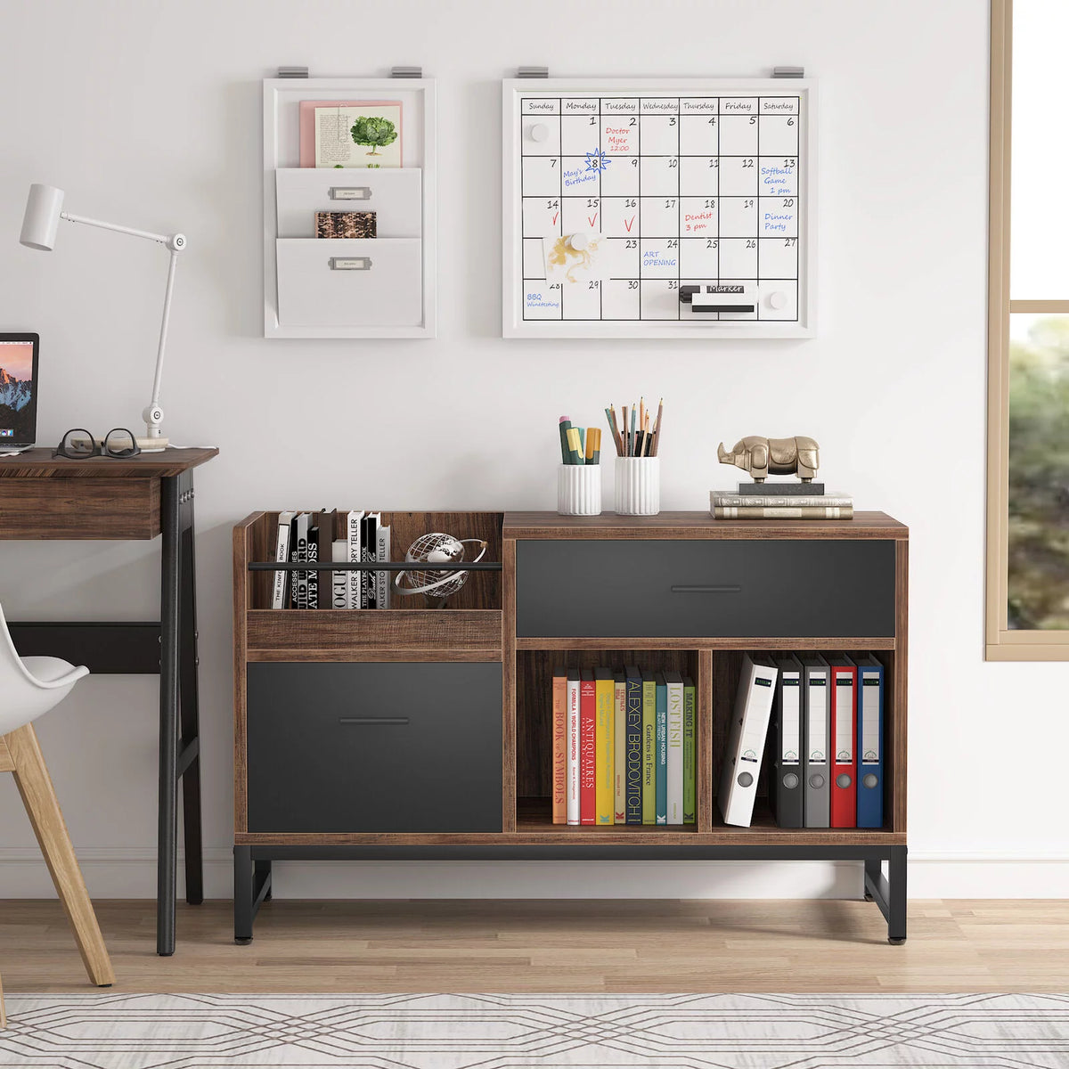 2 Drawer Wood File Cabinet with Storage Shelves I2357