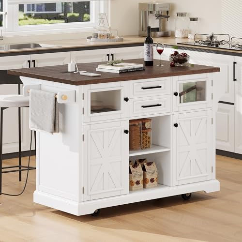 Black Drop Leaf Kitchen Island with Power Outlet Rolling Storage Cart X99813
