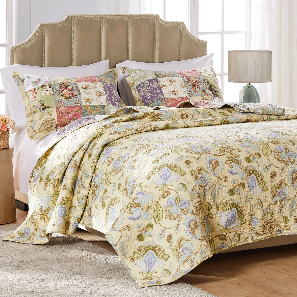 100% Cotton Patchwork Quilt and Pillow Sham Set T2389
