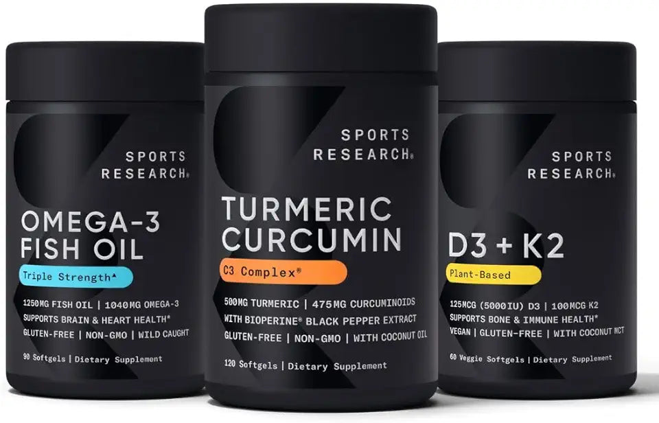 Omega 3 Fish Oil 90 Softgels, Turmeric Curcumin Softgels and Vitamin D Vitamin K Softgels X902