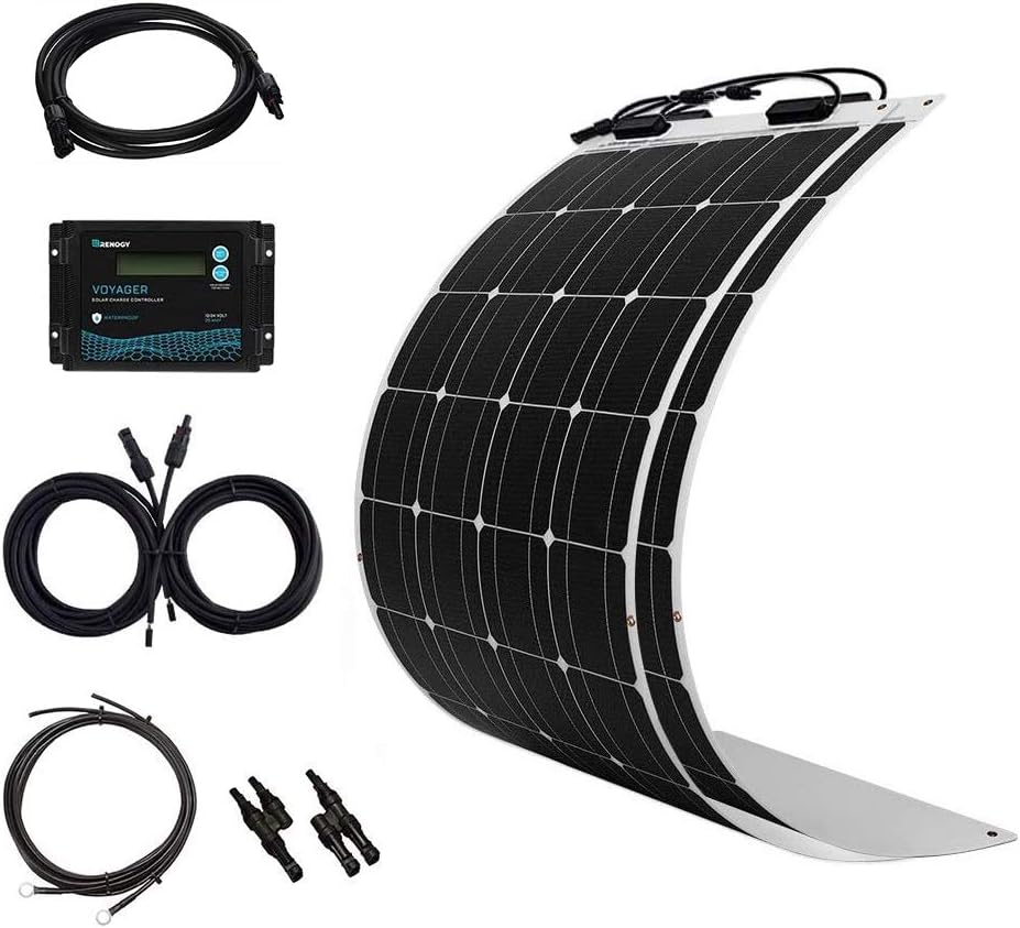 200 Watt 12 Volt Flexible Solar Panel Kit with 2 Pcs 100W Monocrystalline Panel and 20A Waterproof PWM Controller E281