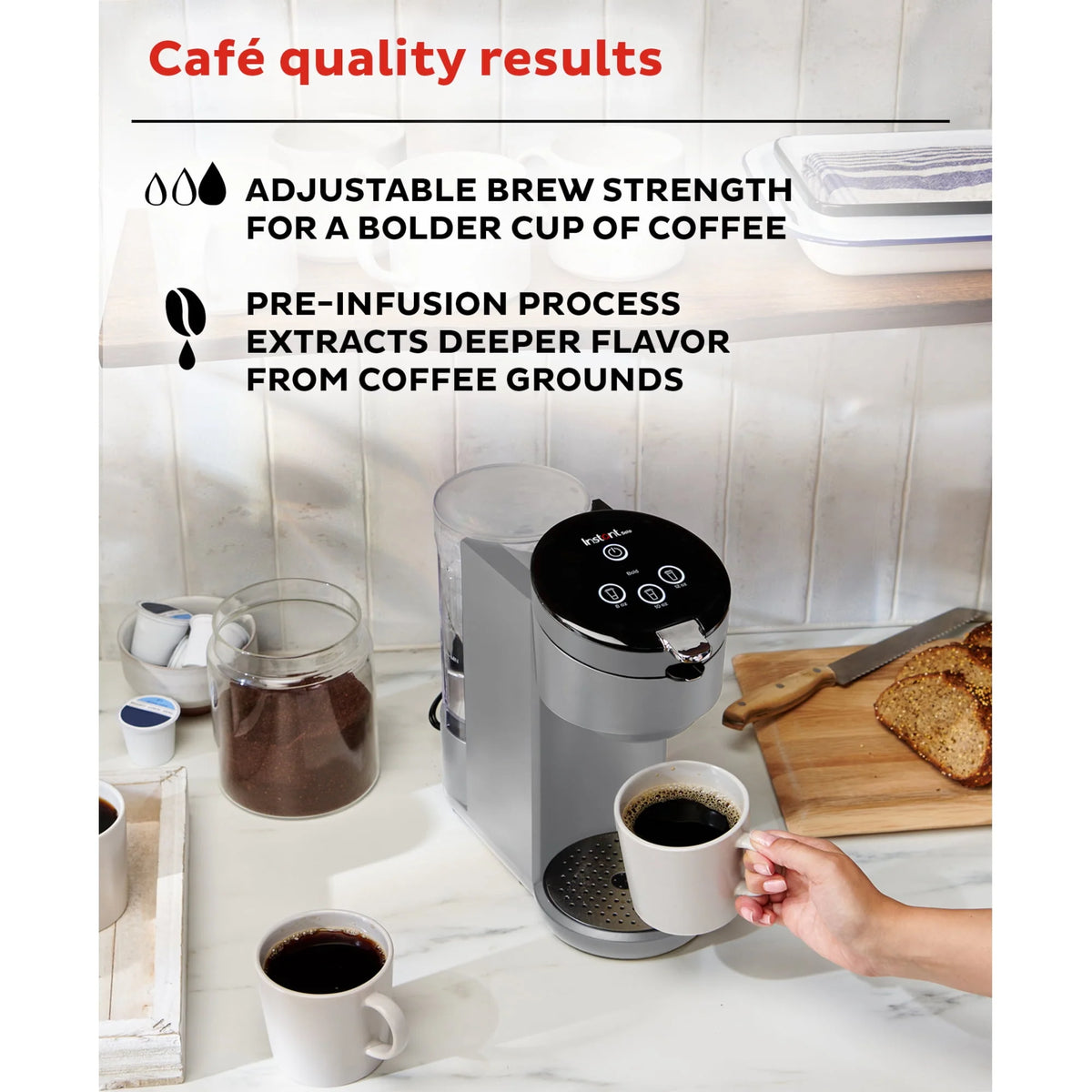2-in-1 Single Serve Coffee Maker with 3 Brew Sizes, Maroon Red D669