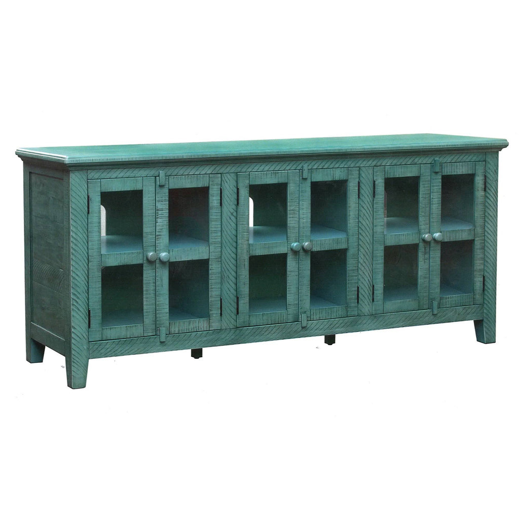 Antique Blue Wooden TV Stand with 3 Door Cabinets X72411