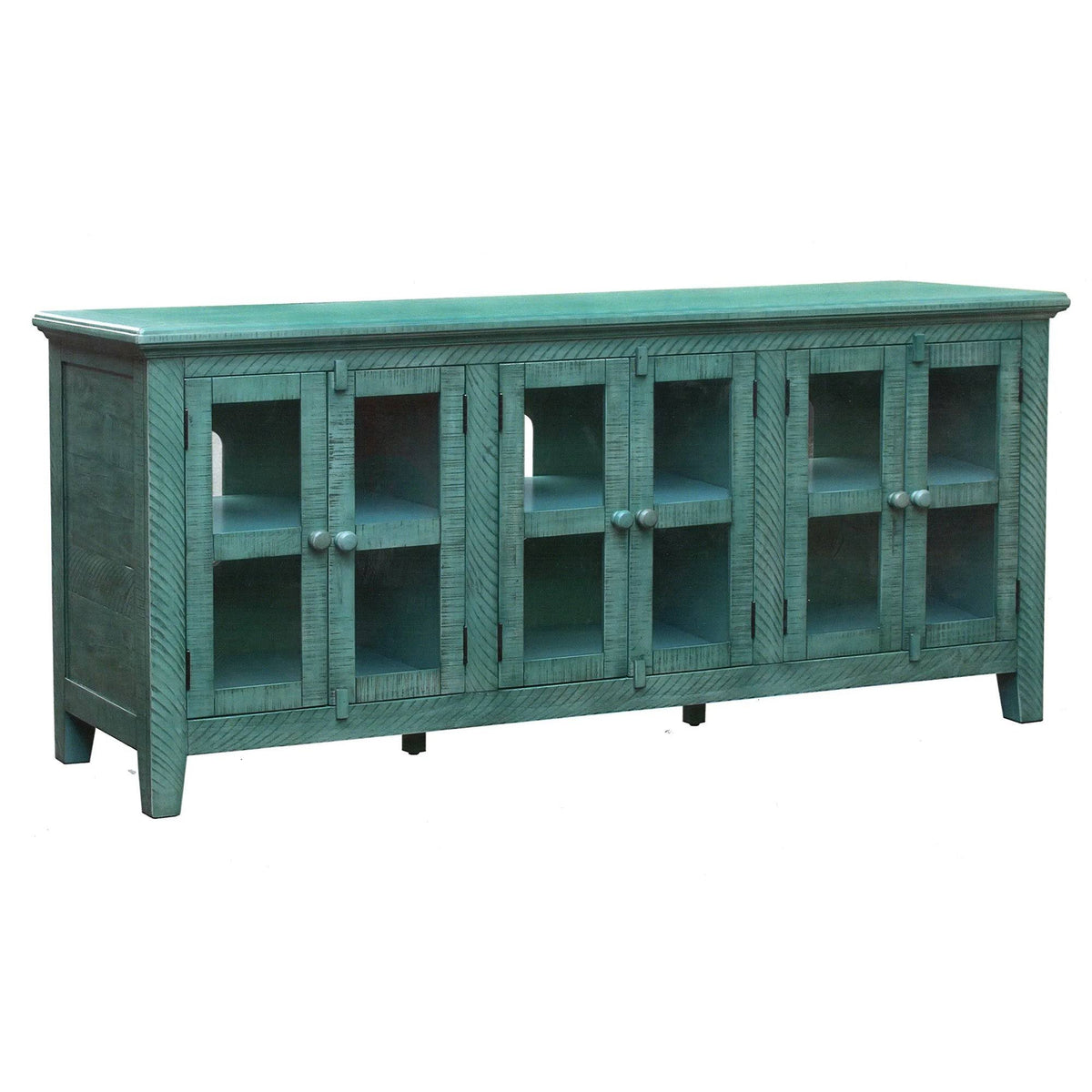 Antique Blue Wooden TV Stand with 3 Door Cabinets X72411
