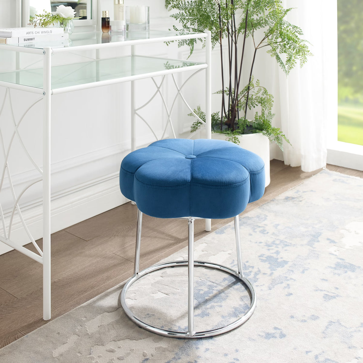 Navy Velvet Vanity Stool or Ottoman Z6665