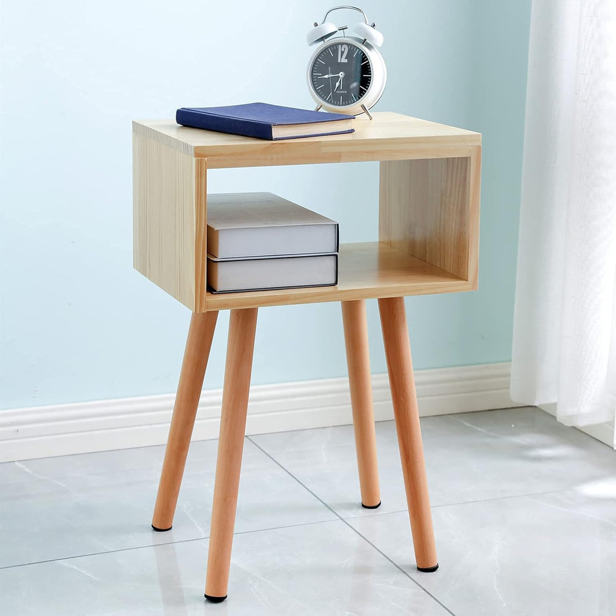 Solid Wood Nightstand Natural Wood Color T2191